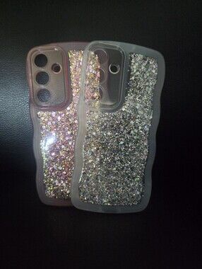 Samsung Galaxy S25 Plus Pink and White Glitter Sparkle Wavy Phone Cases 6.7"